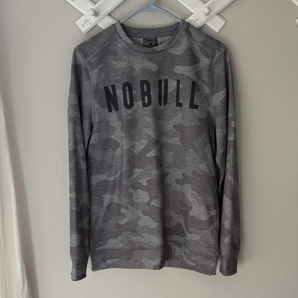 NOBULL Men's Long Sleeve Camo Crewneck Sweatshirt- Gray
